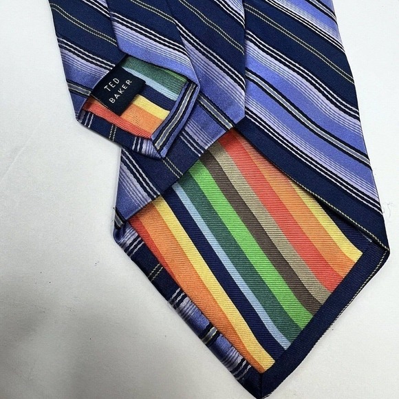 Ted Baker London Blue Purple Striped 100% Silk Tie - Picture 7 of 7